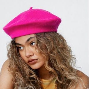 Kate Landry wool beret fucsia pink